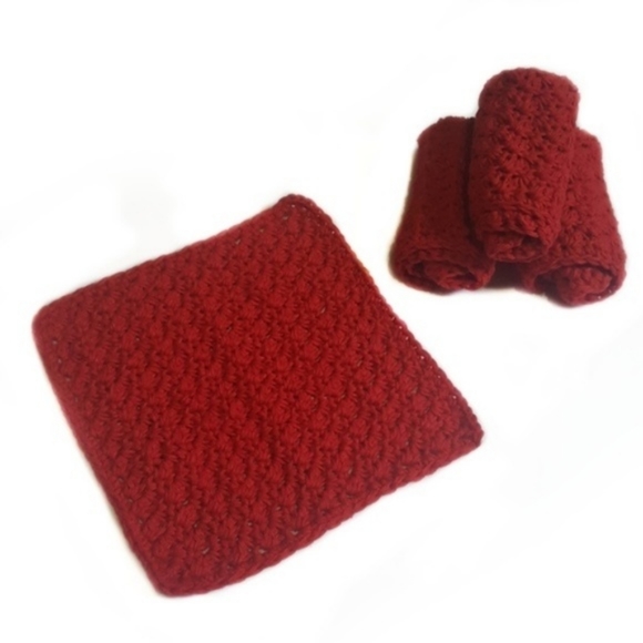 Handmade Cotton Dish Wash Cloth Set of 4-Red - Picture 3 of 6